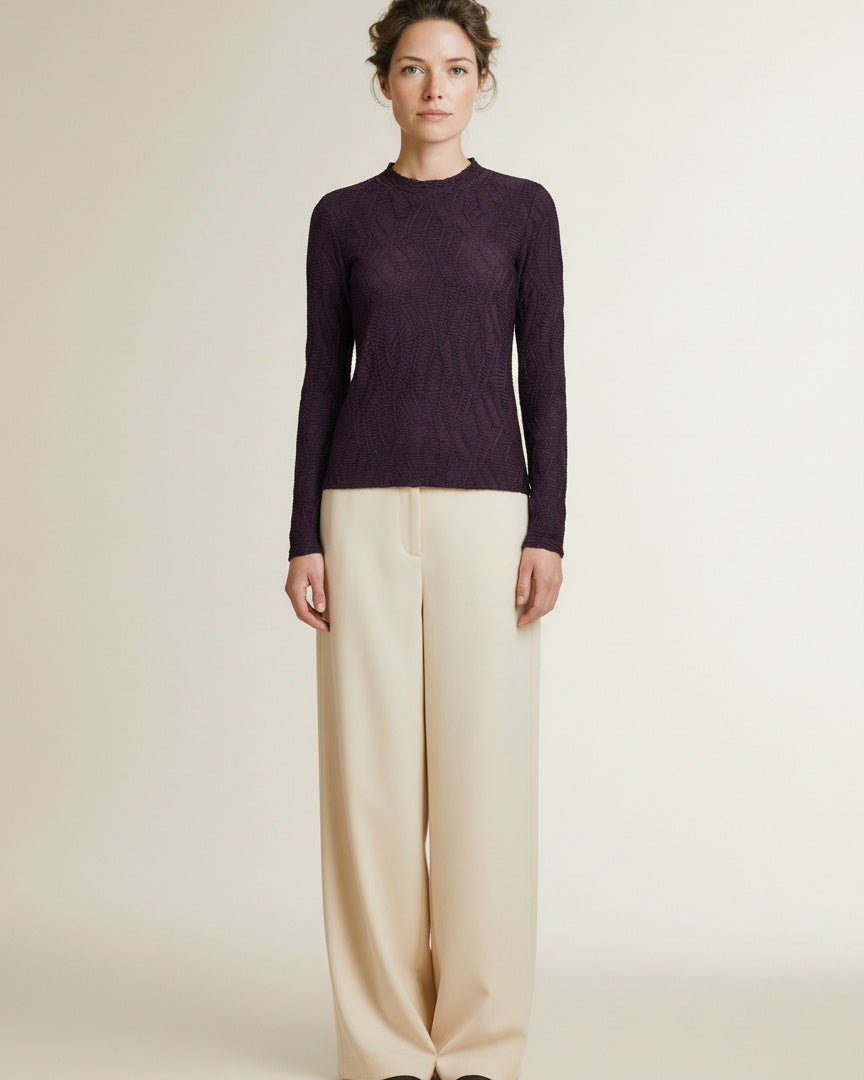 Full body view of the model wearing Copenhagen Muse Cmjeri Blouse Plum Perfect 19-3316