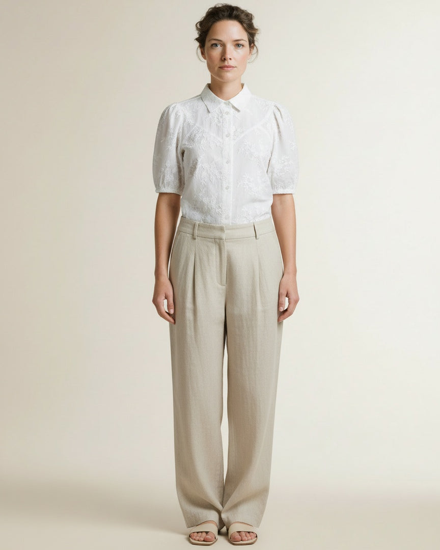 Full body view of the model wearing Red Button Victoria 3d Flower White