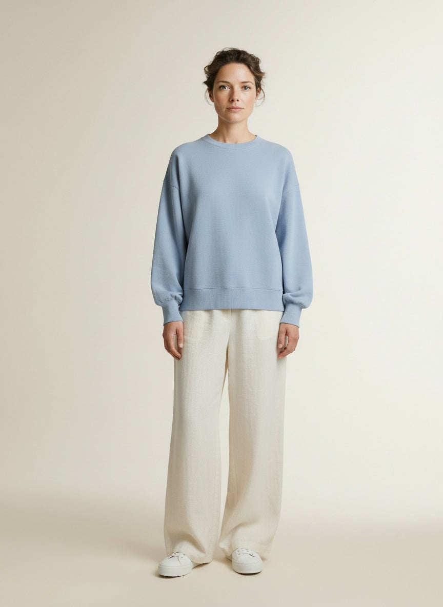 Full body view of the model wearing Msch Copenhagen Mschmercy East Pullover Windsurfer