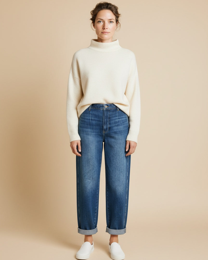 Full body view of the model wearing Mos Mosh Mmsandie Comfort Jeans 401 Blue