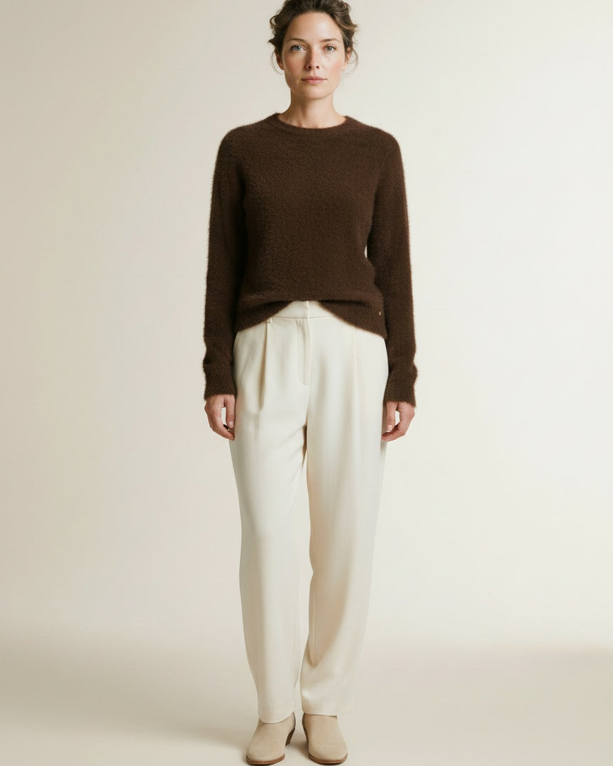 Full body view of the model wearing Red Button Sweet Fuzzy Praline