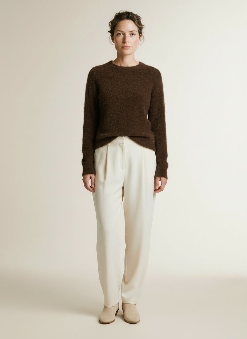 Full body view of the model wearing Red Button Sweet Fuzzy Praline