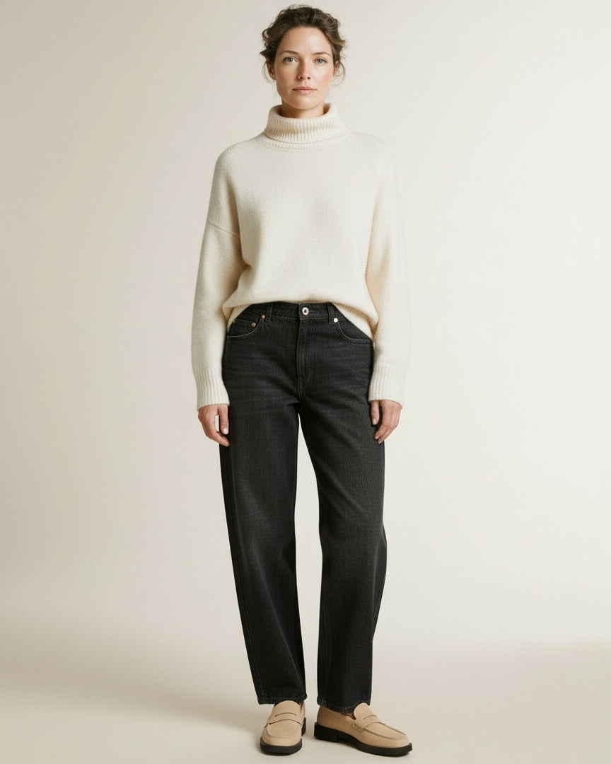 Full body view of the model wearing Mos Mosh Mmaymen Chino Shimmer Jeans 801 Black