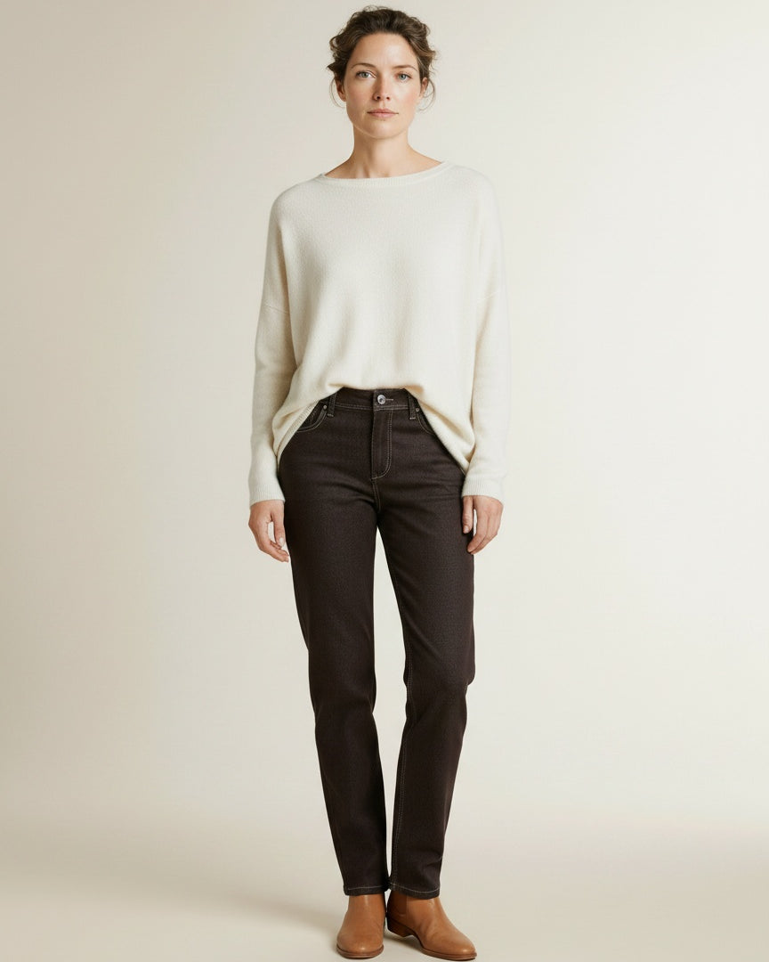 Full body view of the model wearing Red Button Bibette Colored Denim Espresso-l33