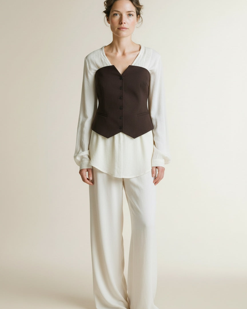 Full body view of the model wearing Copenhagen Muse Cmtailor-corsage Mulch