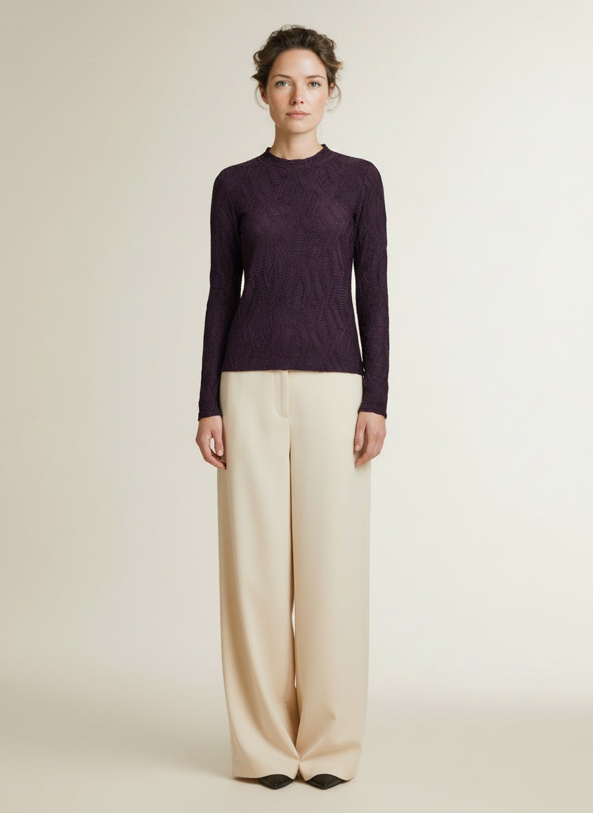 Full body view of the model wearing Copenhagen Muse Cmjeri Blouse Plum Perfect 19-3316