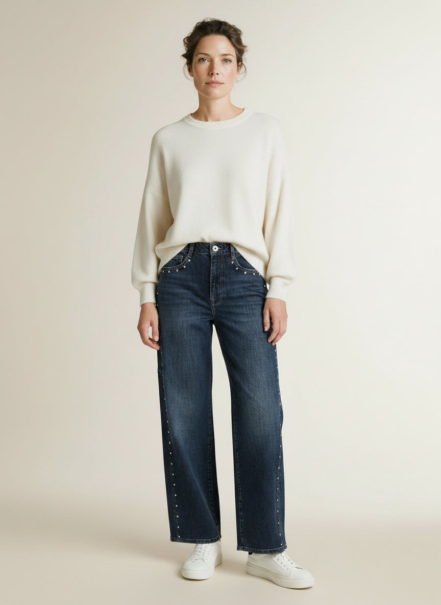Full body view of the model wearing Mos Mosh Mmmalago Jerson Jeans 447 Dark Blue