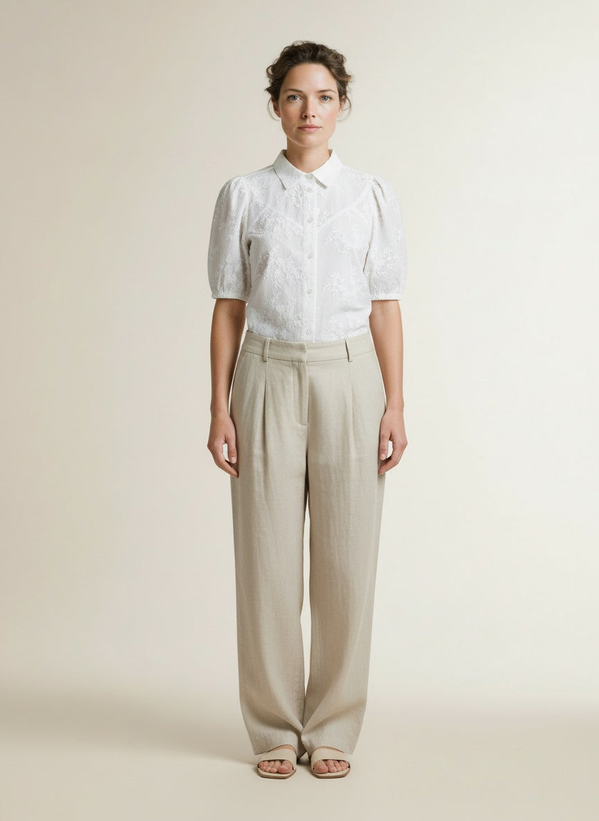 Full body view of the model wearing Red Button Victoria 3d Flower White