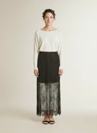 Full body view of the model wearing Msch Copenhagen Mschdusty Hw Skirt Delicioso