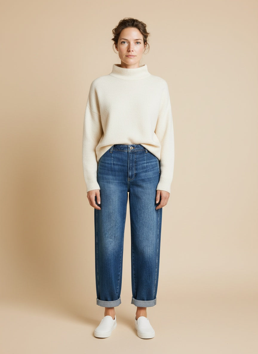 Full body view of the model wearing Mos Mosh Mmsandie Comfort Jeans 401 Blue