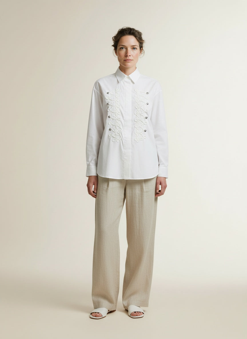 Full body view of the model wearing Co'couture Viannecc Officer Shirt White