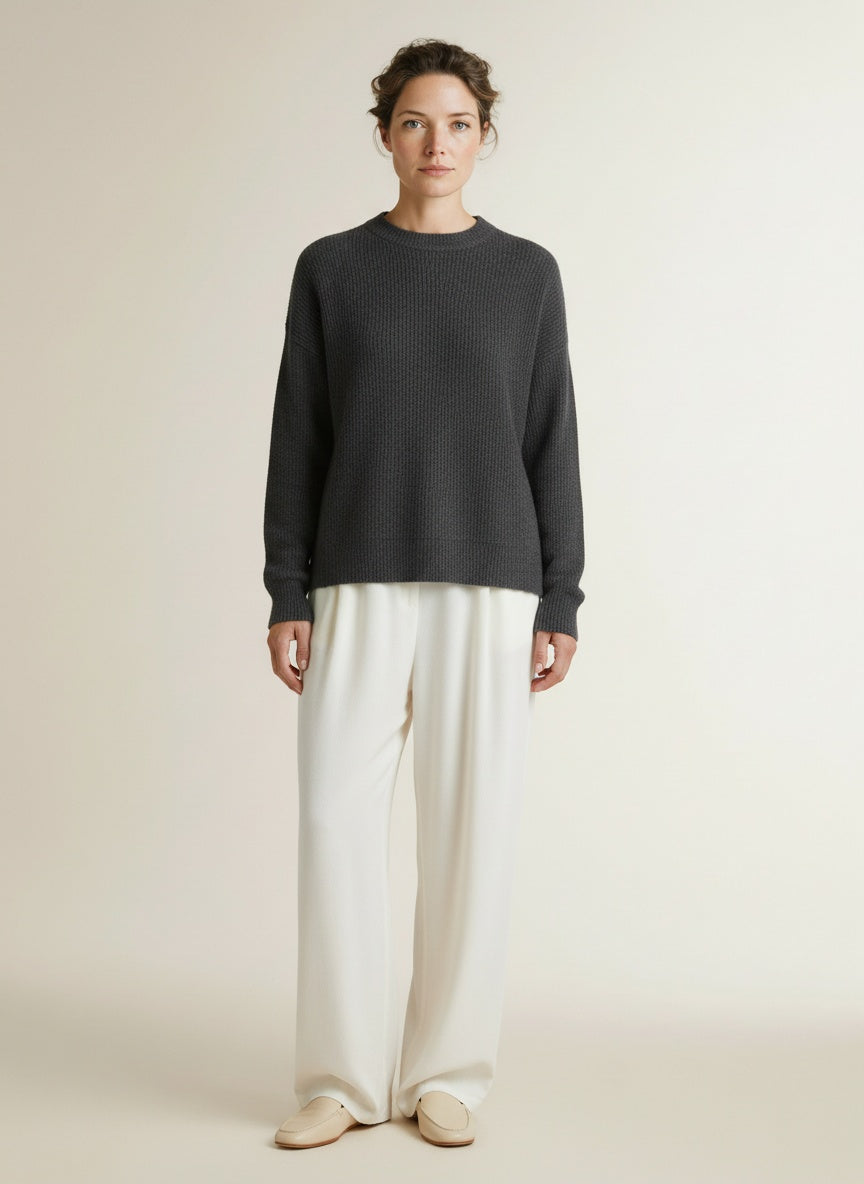 Full body view of the model wearing Msch Copenhagen Mschviloh Alegria Pullover India Ink