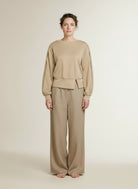 Full body view of the model wearing Yaya Light Weight Sweatshirt With Folded Detail Cornstalk Brown