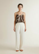 Full body view of the model wearing Yaya Printed Singlet With V-neck Chocolate Martini Brown Des