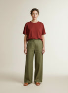 Full body view of the model wearing Msch Copenhagen Mschmaelee Ima Q 2 4 Sweatshir Rhubarb