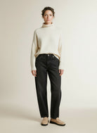 Full body view of the model wearing Mos Mosh Mmaymen Chino Shimmer Jeans 801 Black