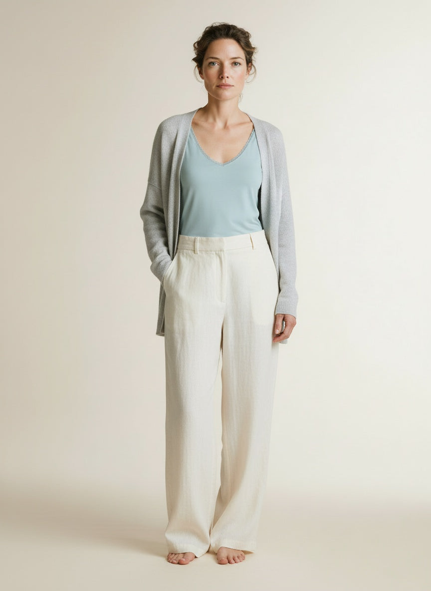 Full body view of the model wearing Summum Top Basic 431 Glacier Blue