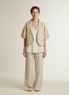 Full body view of the model wearing Summum Blazer Cotton Stretch 702 Pebble Beige