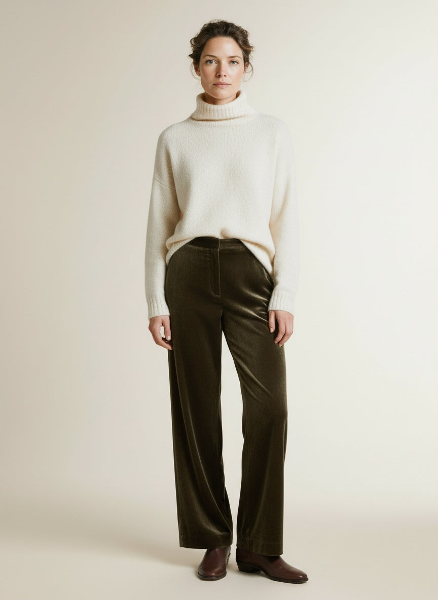 Full body view of the model wearing Mos Mosh Mmleya Vera Long Pant 160 Delicioso