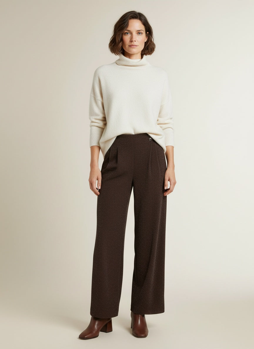 Full body view of the model wearing Co'couture Esticc Pleat Pant Bison L34