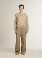 Full body view of the model wearing Yaya Twinset Sweater With Matching Singlet Crockery Brown