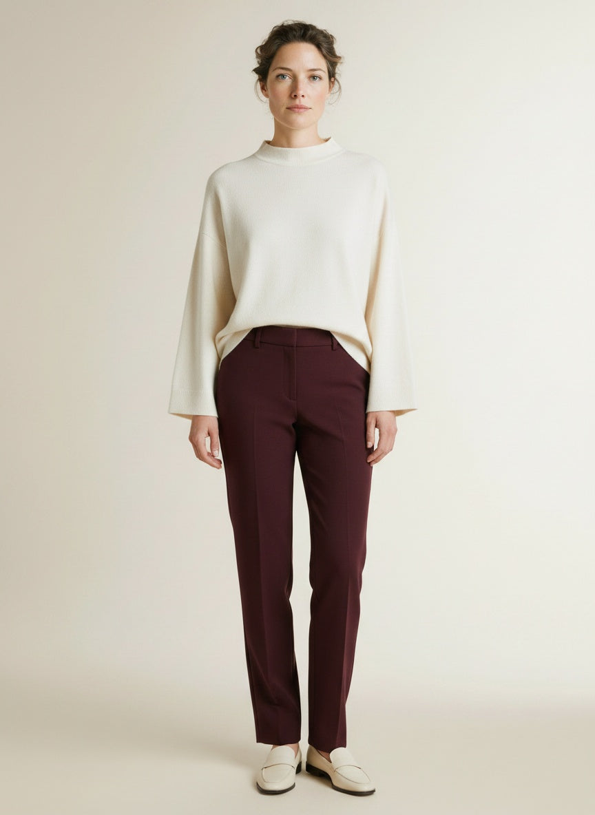 Full body view of the model wearing Red Button Bibette Punta L33 Burgundy-l33
