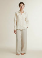 Full body view of the model wearing Yaya Blouse With Long Sleeves Cloud Creme White