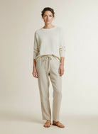 Full body view of the model wearing Red Button Claudette Linen/visco Pinstripe L33 Pebble-l33