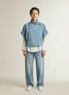 Full body view of the model wearing Co'couture Tillycc Vest Fade Denim