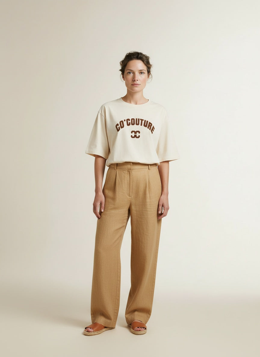 Full body view of the model wearing Co'couture Zengacc Tee O-neck Suntan