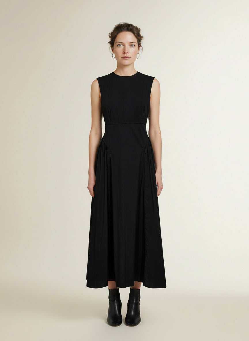 Full body view of the model wearing Copenhagen Muse Cmpoppi-dress Black