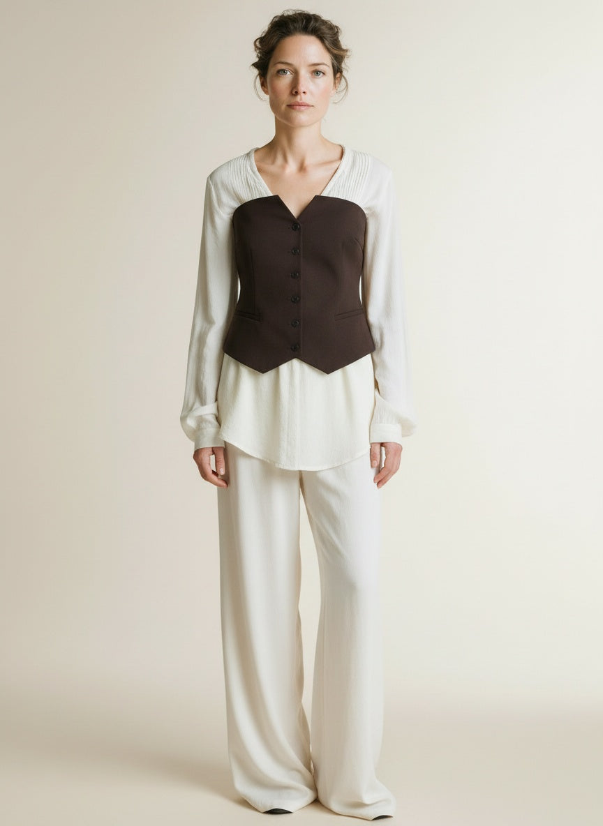Full body view of the model wearing Copenhagen Muse Cmtailor-corsage Mulch