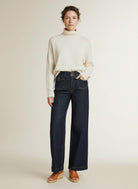 Full body view of the model wearing Mos Mosh Mmcolette Nippon Jeans 447 Dark Blue