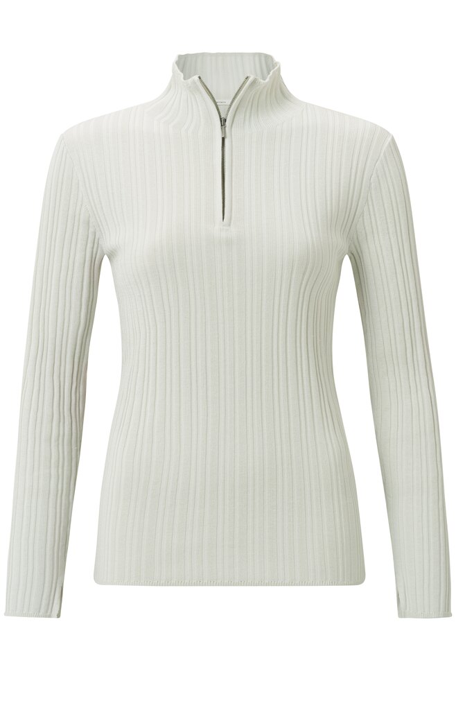 Yaya Ribbed Sweater With Zipper Onyx White