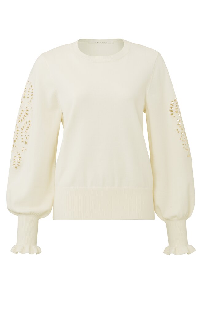 Yaya Lasercut Sweater Ls Wool White
