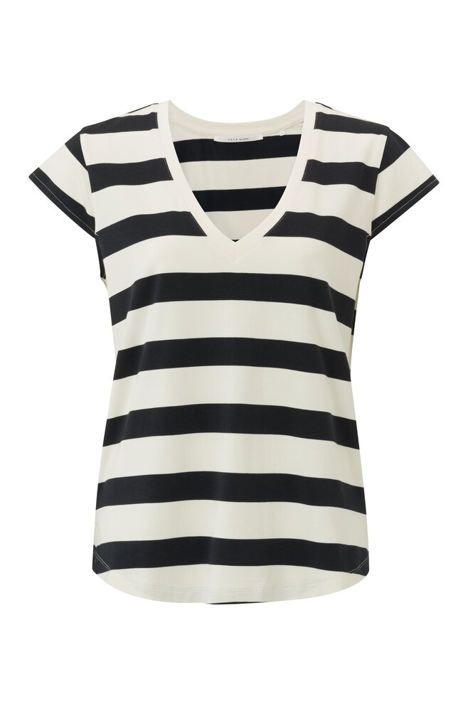 Yaya Striped T-shirt With V-neck Beauty Black Dessin