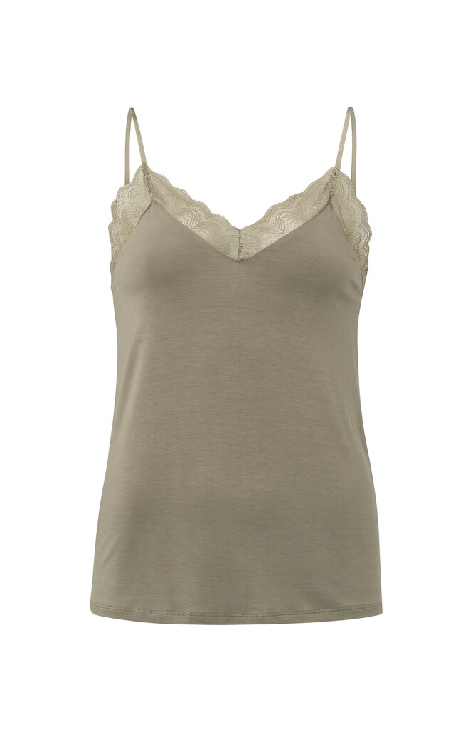 Yaya Lace Strappy Top With Jersey Weathered Teak Green