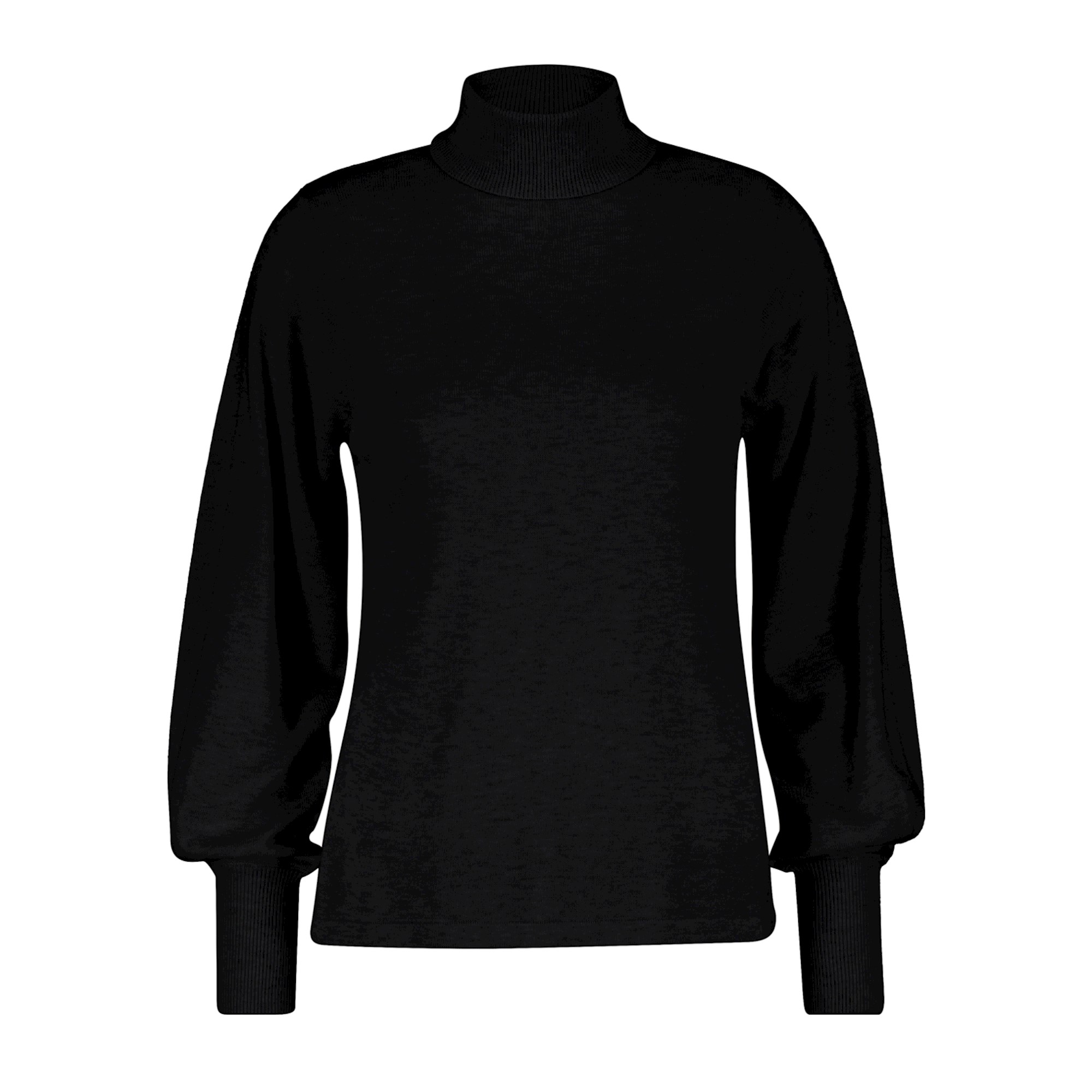 Red Button Sweet Roll Neck Puff Sleeve Black
