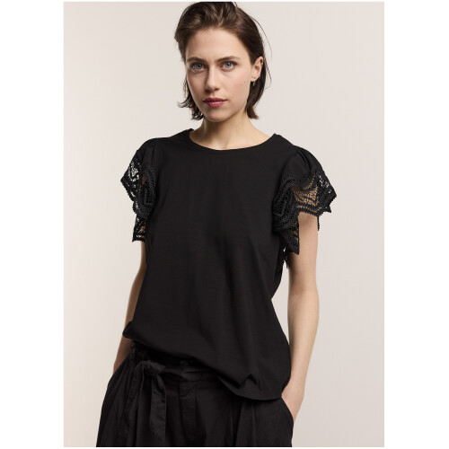 Summum Jersey Top Tee With Lace Black