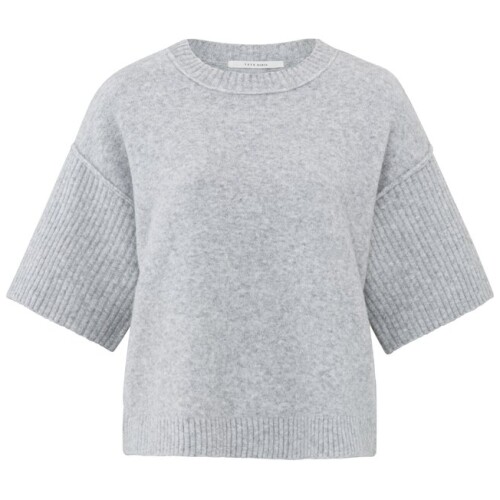 Yaya Boatneck Sweater With Rib Sleeves Grey Melange