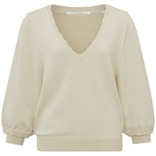 Yaya V-neck Puff Sleeve Sweater Ivory White