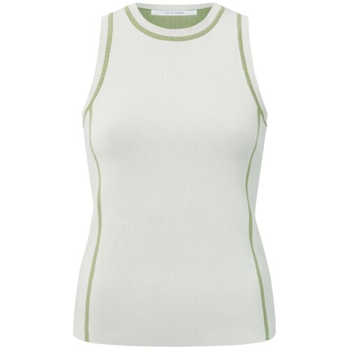 Yaya Knitted Tanktop With Stripe Details Ivory White Dessin