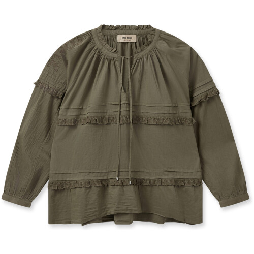 Mos Mosh Lou Voile Embroidery Blouse Dusty Olive
