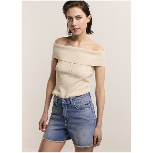 Summum Bare Shoulder Top Soft Viscose Lurex Knit Ivory