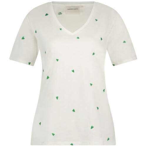 Fabienne Chapot Phil V-neck Green Heart T-shirt Cream White